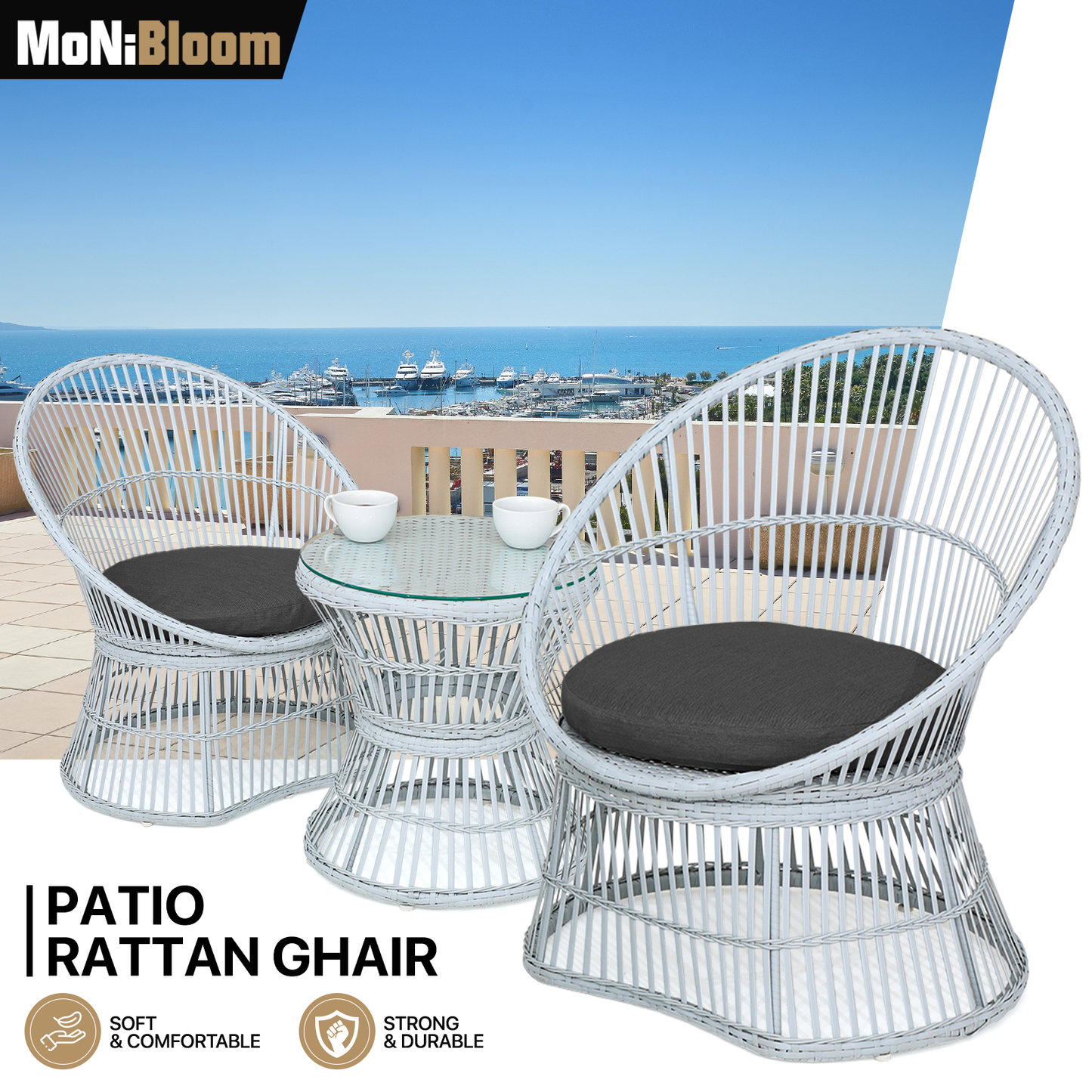 PE Rattan Patio Set - 2 Single Chair, 1 Table