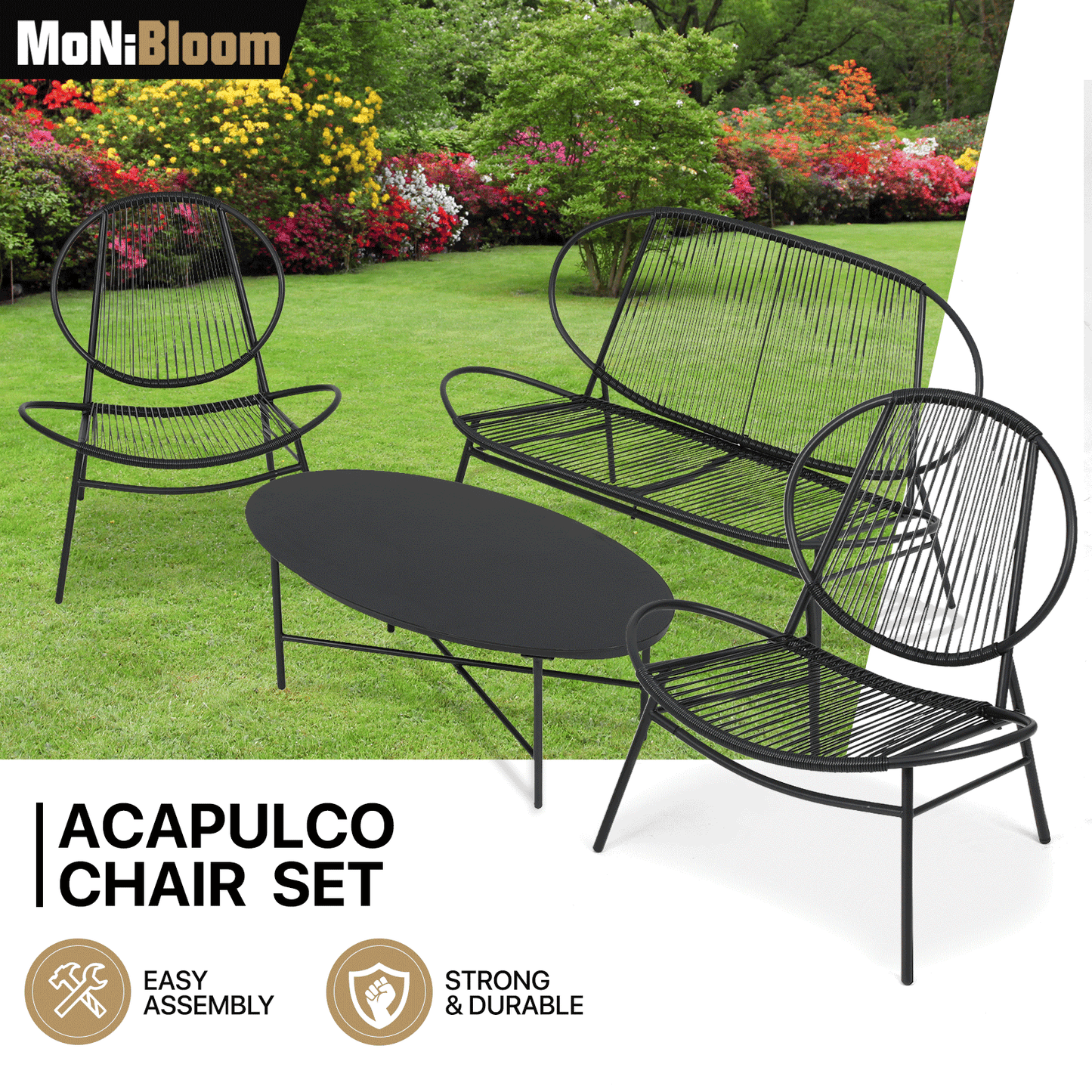 Patio Furniture Set - PE Rattan - 2 Single Chair+1 Double Chair+1 Table