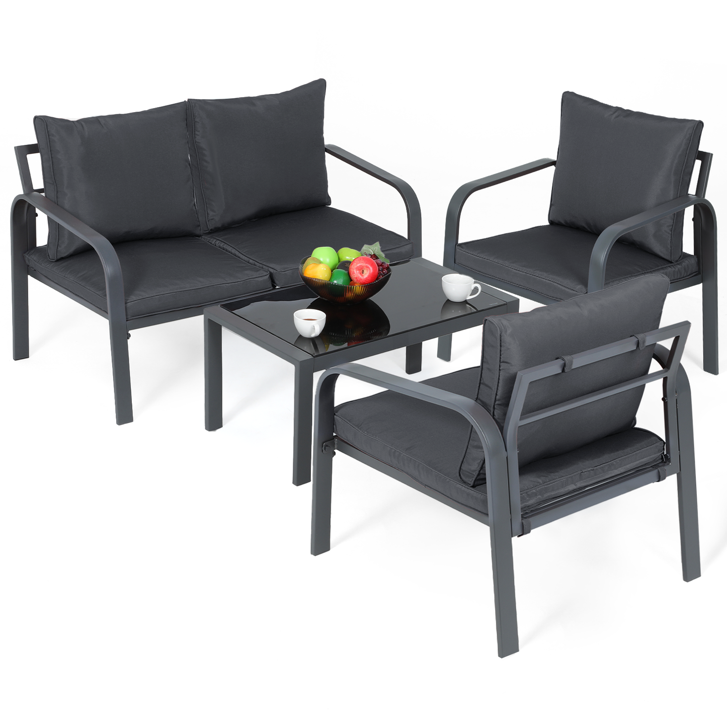 Patio Furniture Set - 2 Single Chair+1 Double Chair+1 Table - Teslin Cloth