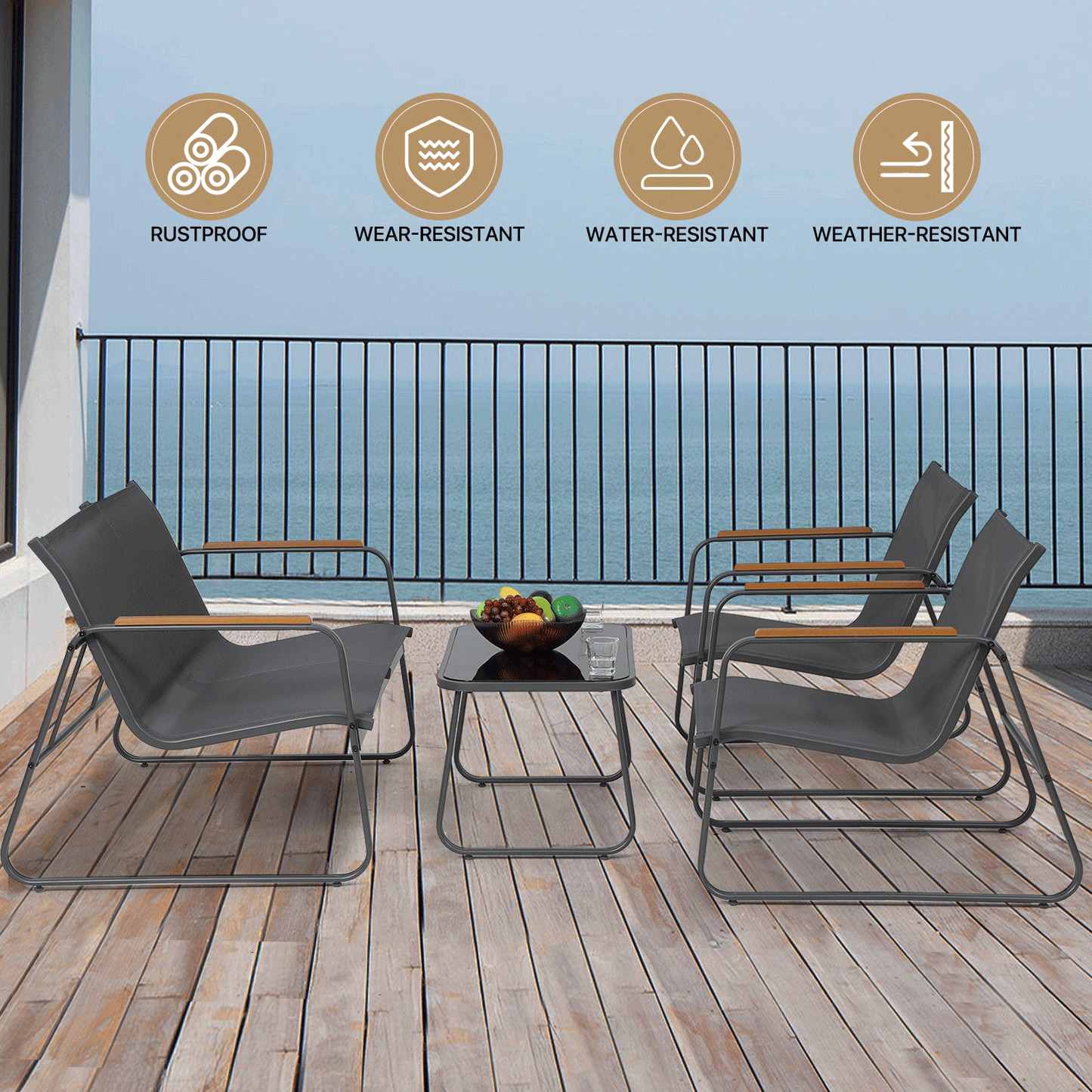 Teslin Cloth Patio Set - 2 Single Chair, 1 Double Chair, 1 Table