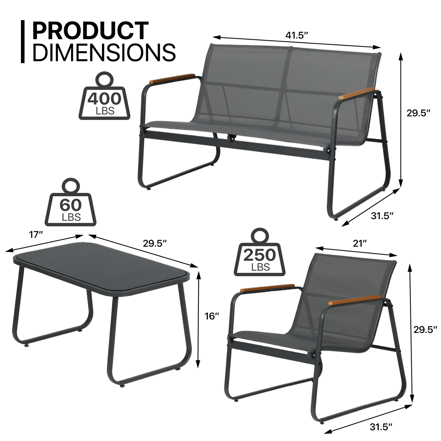 Teslin Cloth Patio Set - 2 Single Chair, 1 Double Chair, 1 Table