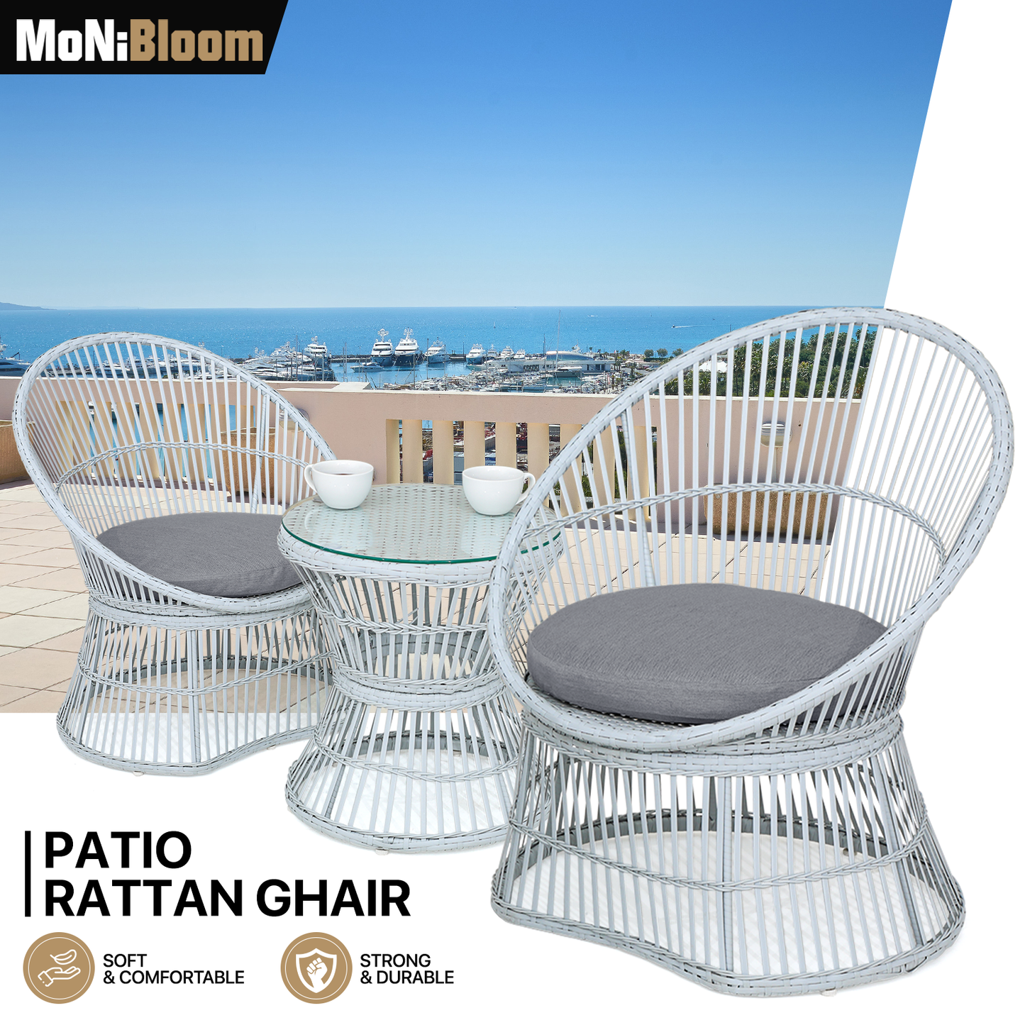 PE Rattan Patio Set - 2 Single Chair, 1 Table