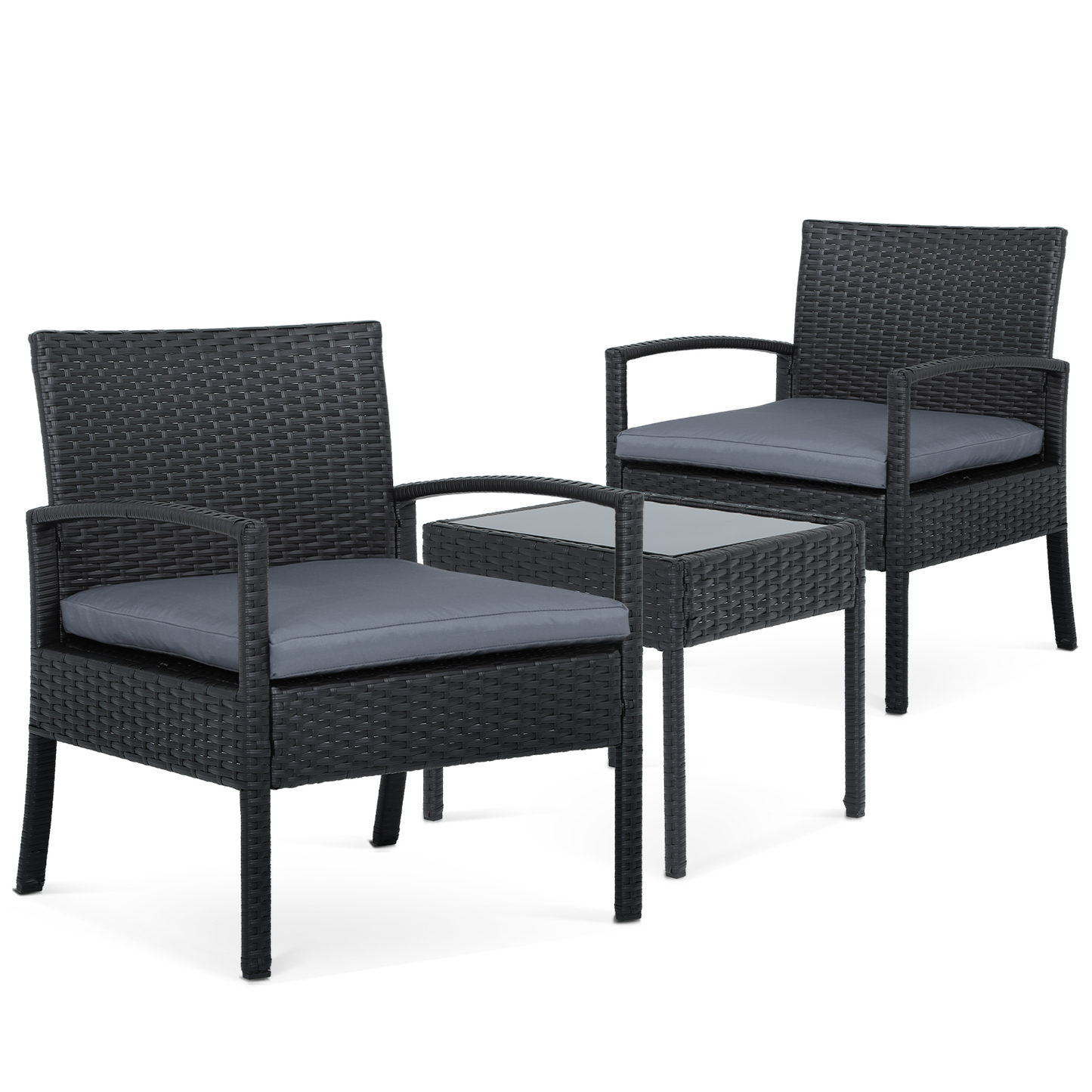 PE Rattan Patio Furniture Set - 2 Single Chair, 1 Table