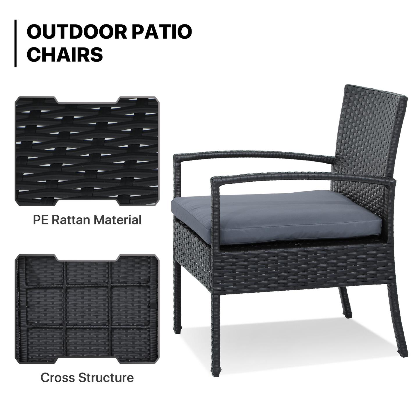 PE Rattan Patio Furniture Set - 2 Single Chair, 1 Table