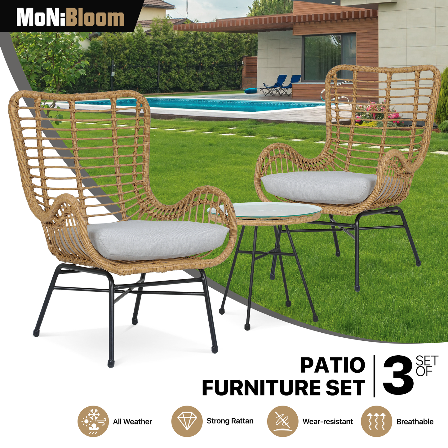 Teslin Cloth Patio Set - 2 Single Chair, 1 Table