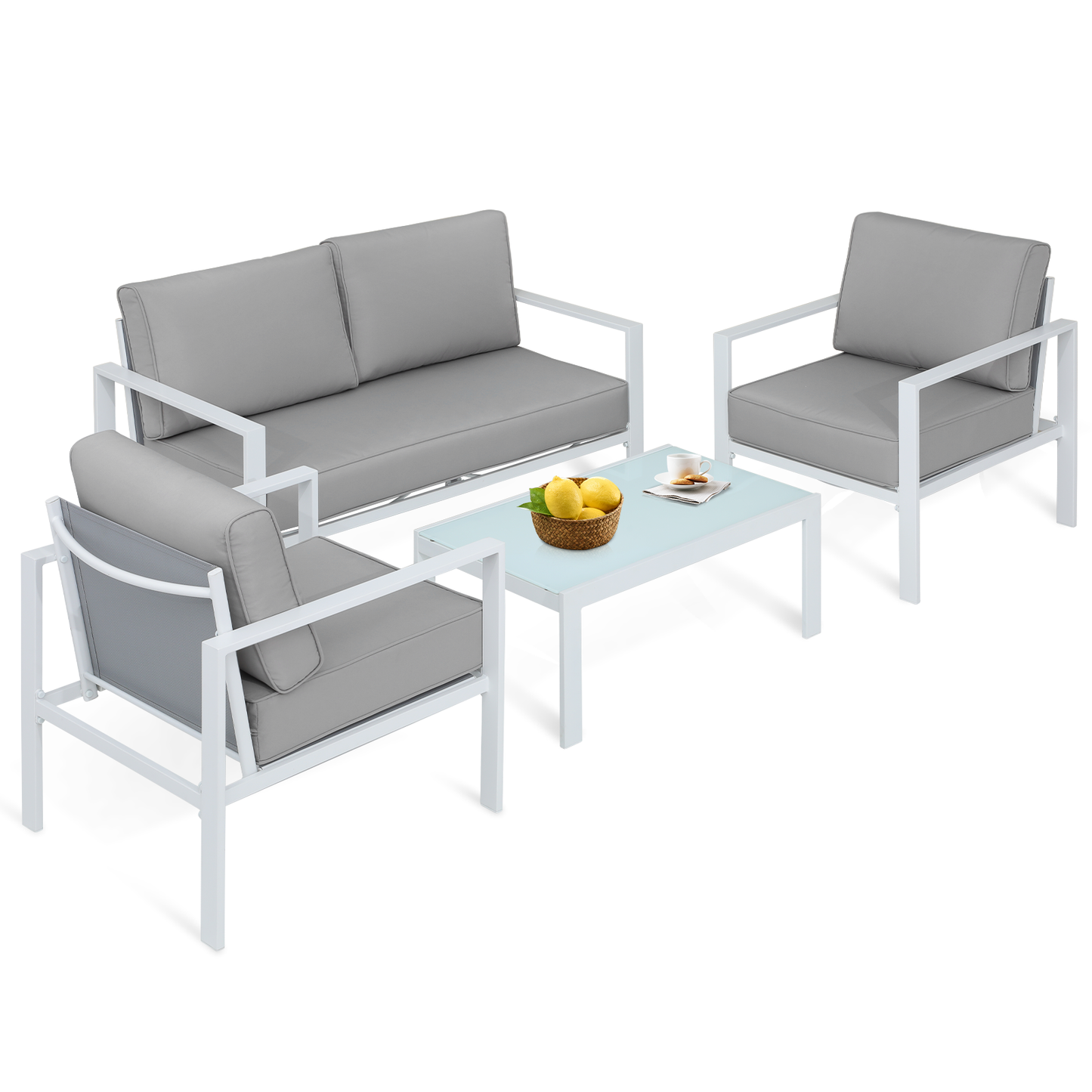 Patio Furniture Set - 2 Single Chair+1 Double Chair+1 Table - Teslin Cloth