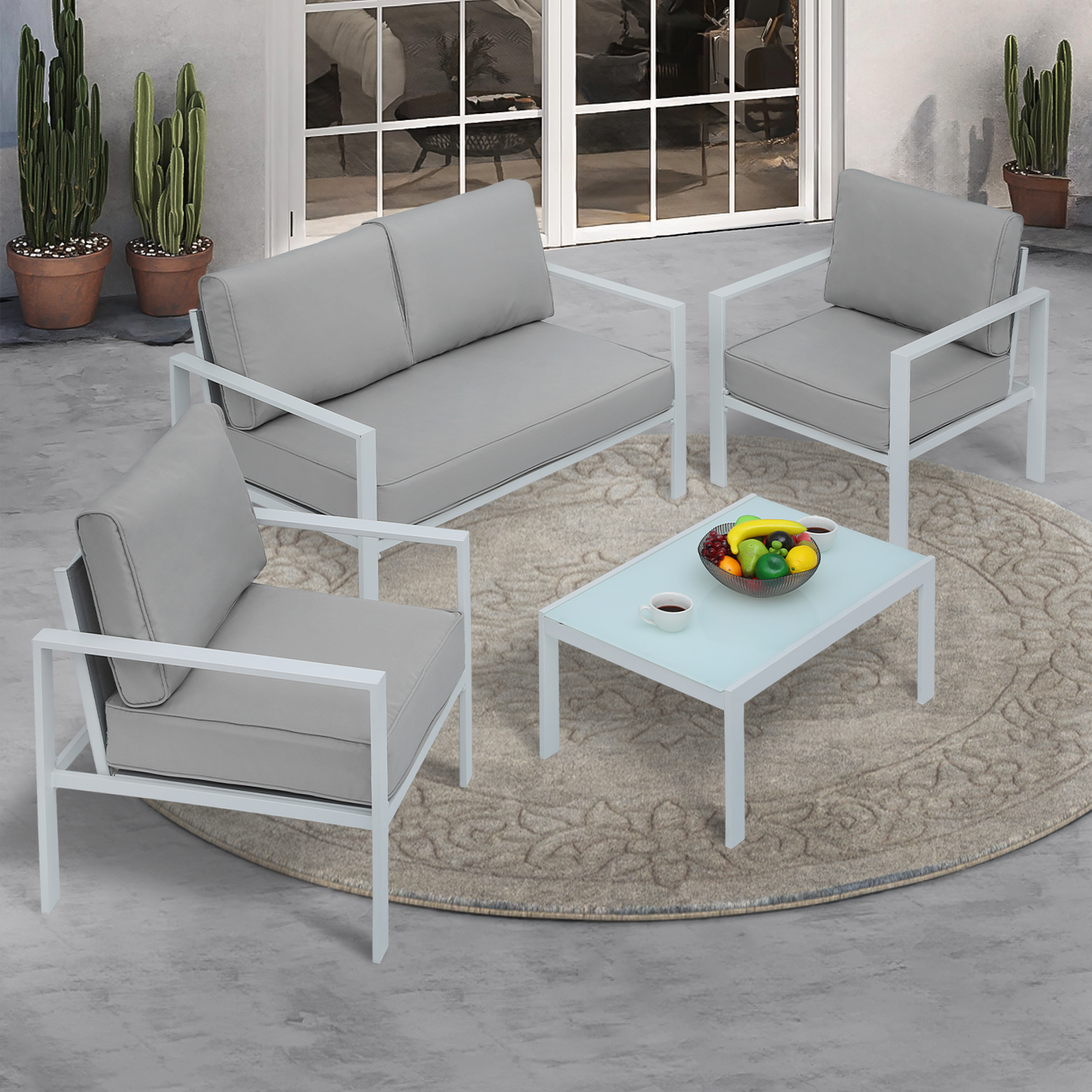 Patio Furniture Set - 2 Single Chair+1 Double Chair+1 Table - Teslin Cloth