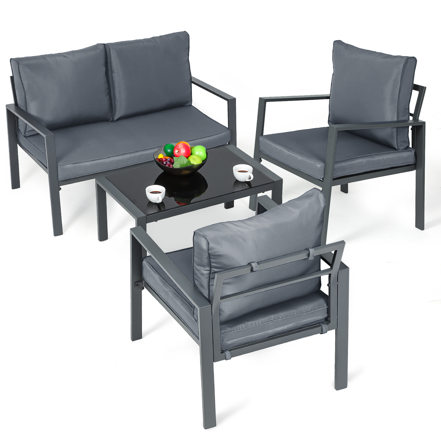 Patio Furniture Set - 2 Single Chair+1 Double Chair+1 Table - Teslin Cloth