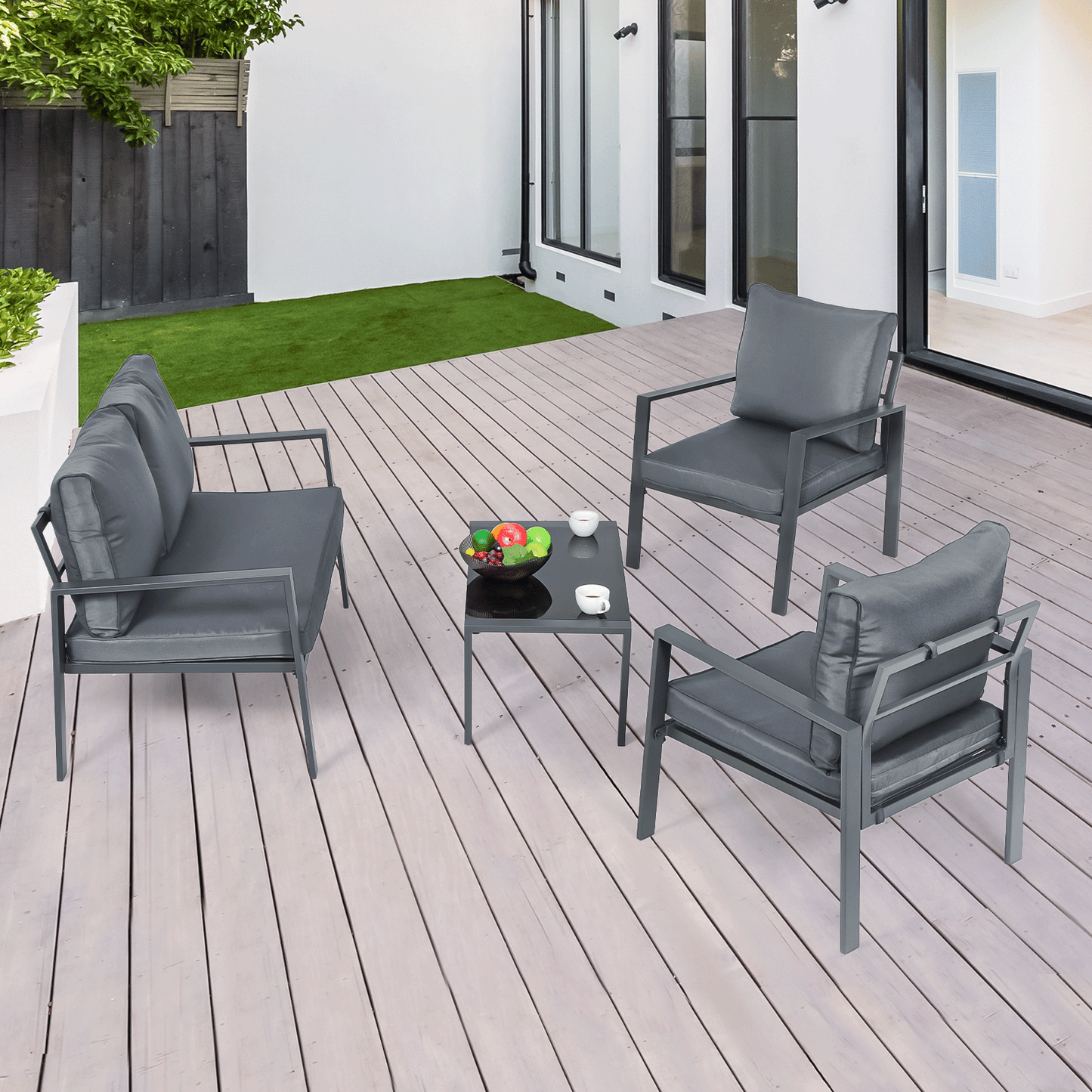 Patio Furniture Set - 2 Single Chair+1 Double Chair+1 Table - Teslin Cloth