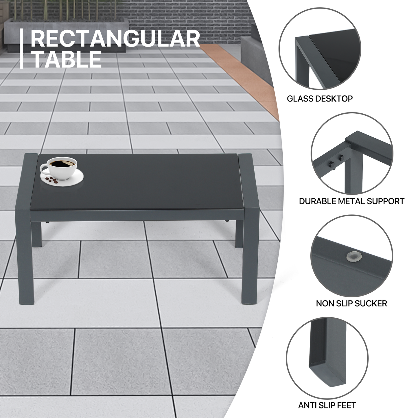 Patio Furniture Set - 2 Single Chair+1 Double Chair+1 Table - Teslin Cloth