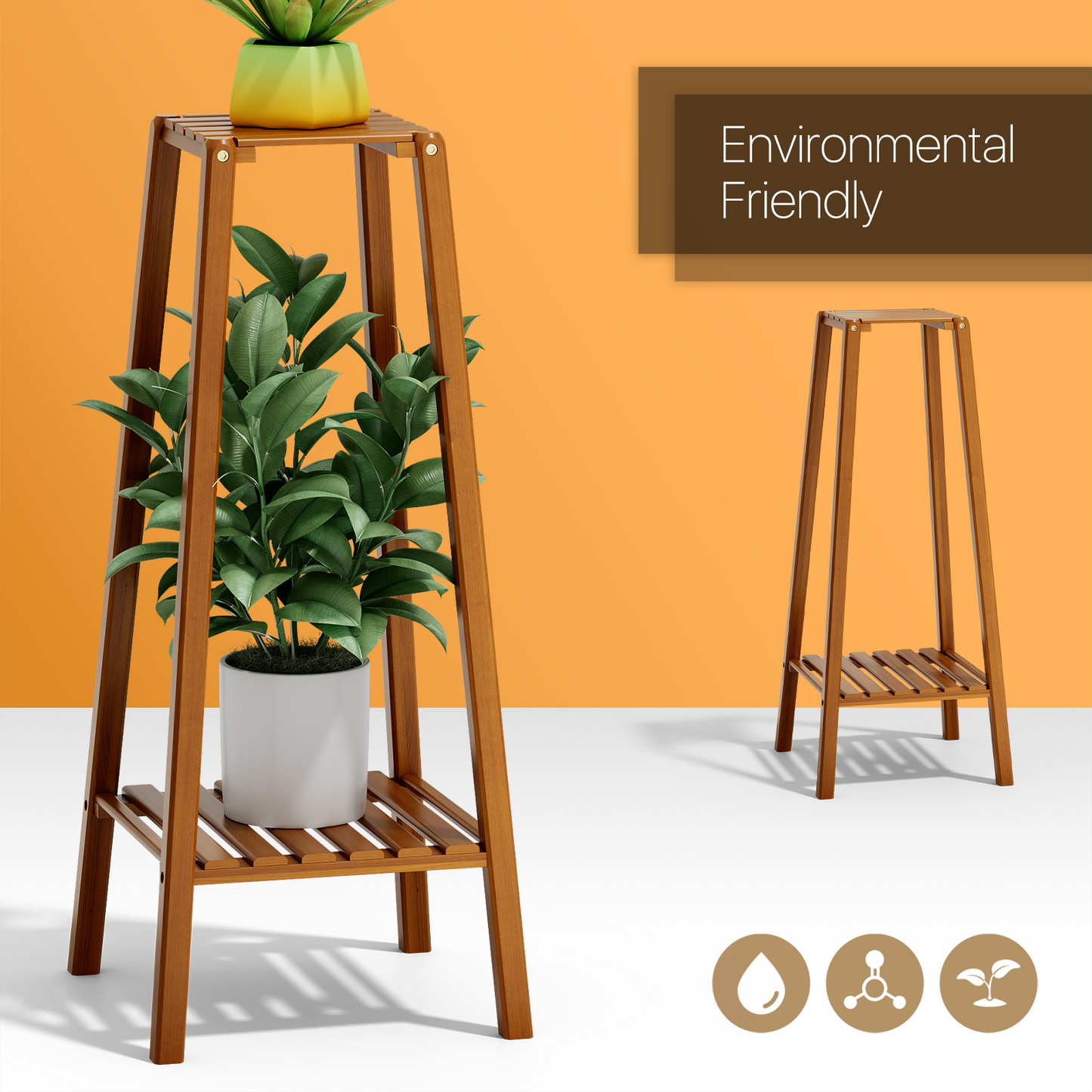 Bamboo 2 Tier Plant Stand - Brown