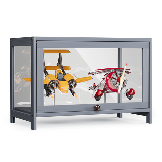 Display Case - Acrylic Flip Door - transparent on all sides - 1 Tiers - 23.5 in.L 13 in.W 16 in.H - Gray