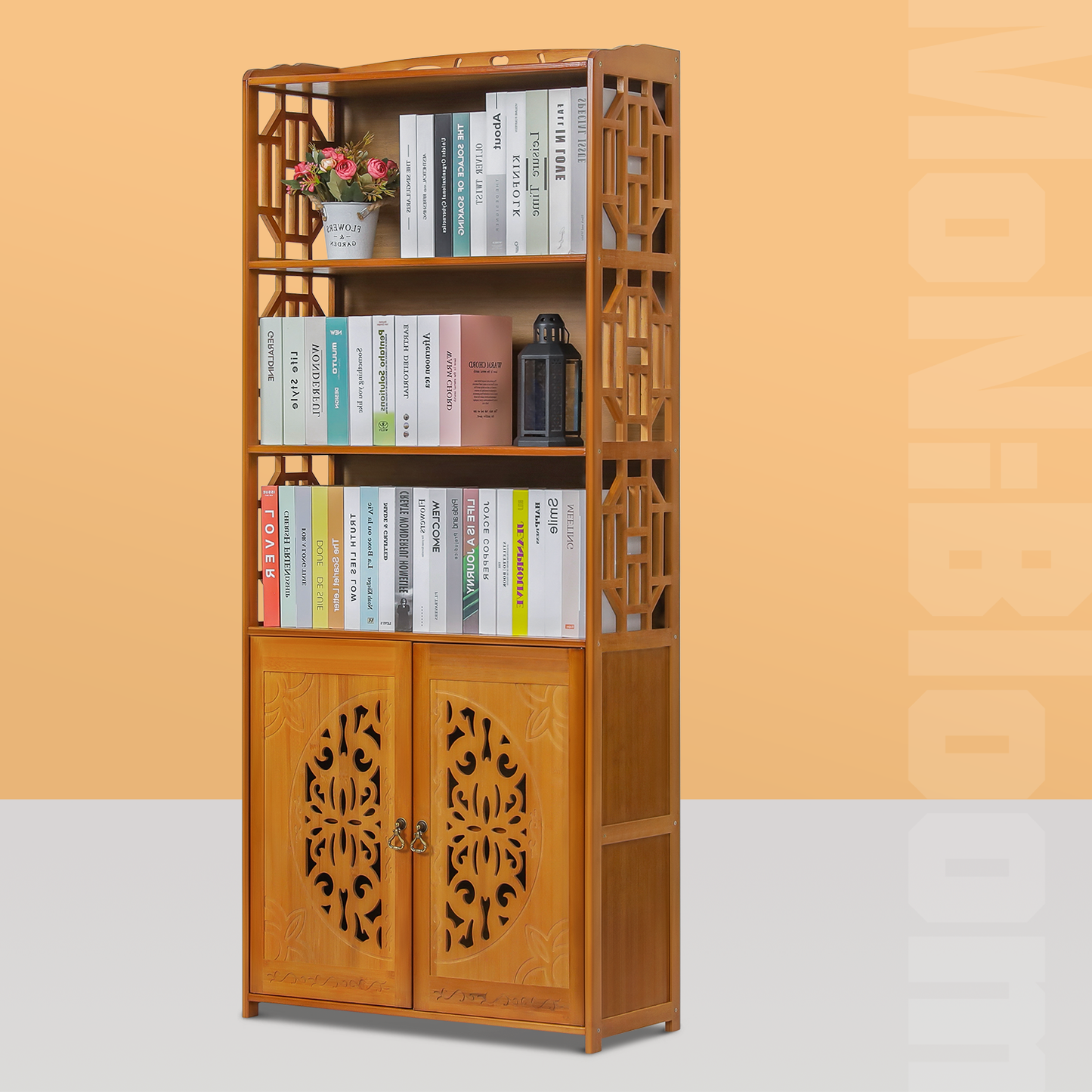 Oriental Multi-Functional Storage - with Engraved Cabinet Door - 5 Tier