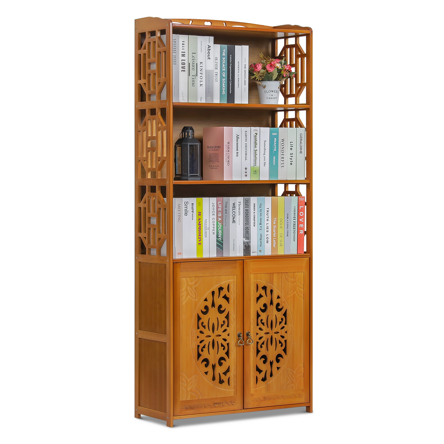 Oriental Multi-Functional Storage - with Engraved Cabinet Door - 5 Tier