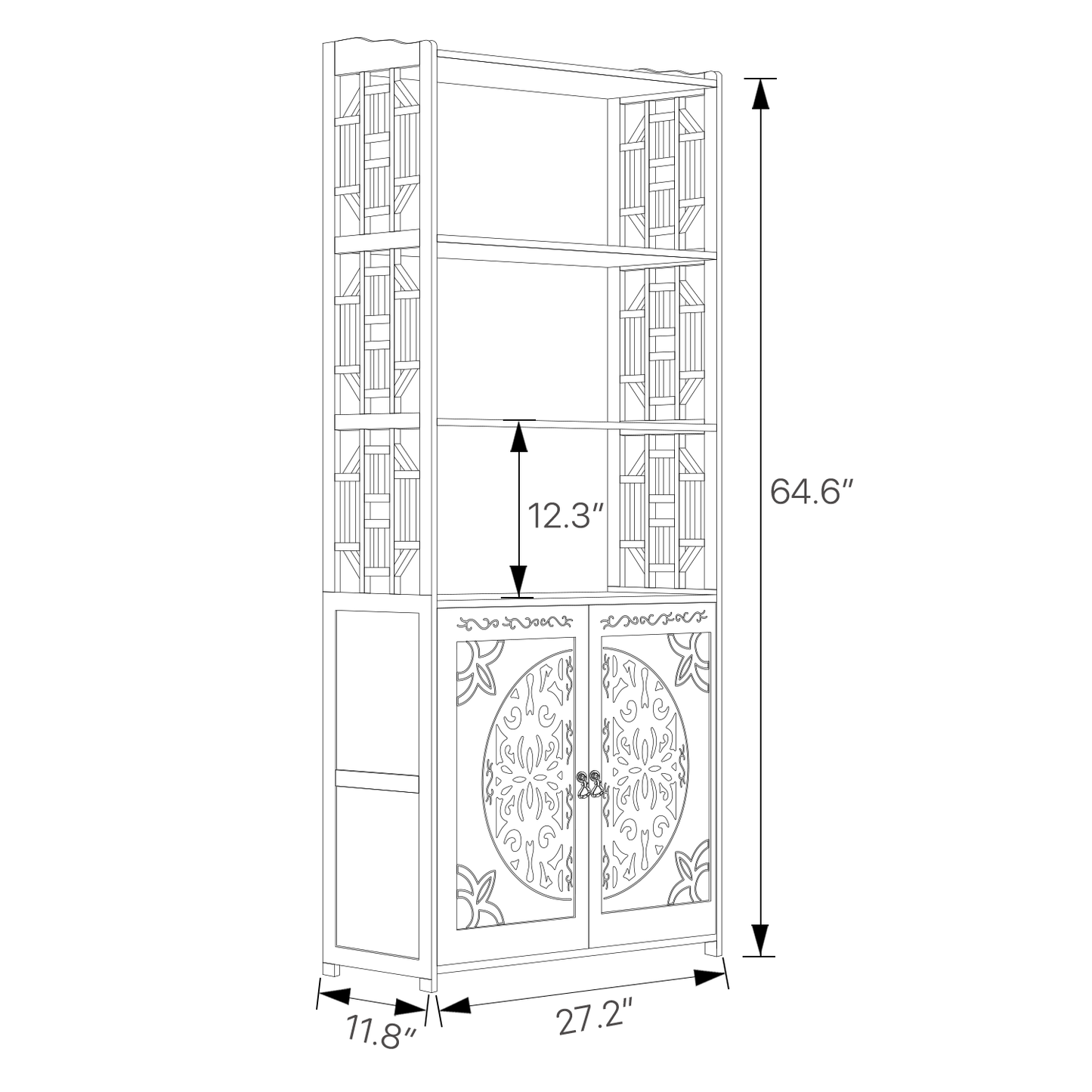Oriental Multi-Functional Storage - with Engraved Cabinet Door - 5 Tier