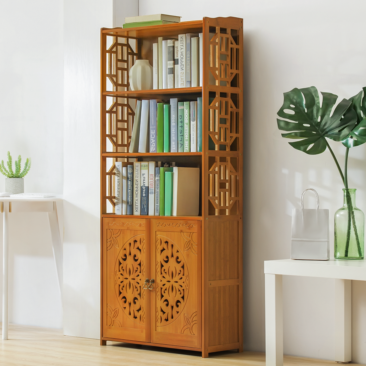 Oriental Multi-Functional Storage - with Engraved Cabinet Door - 5 Tier