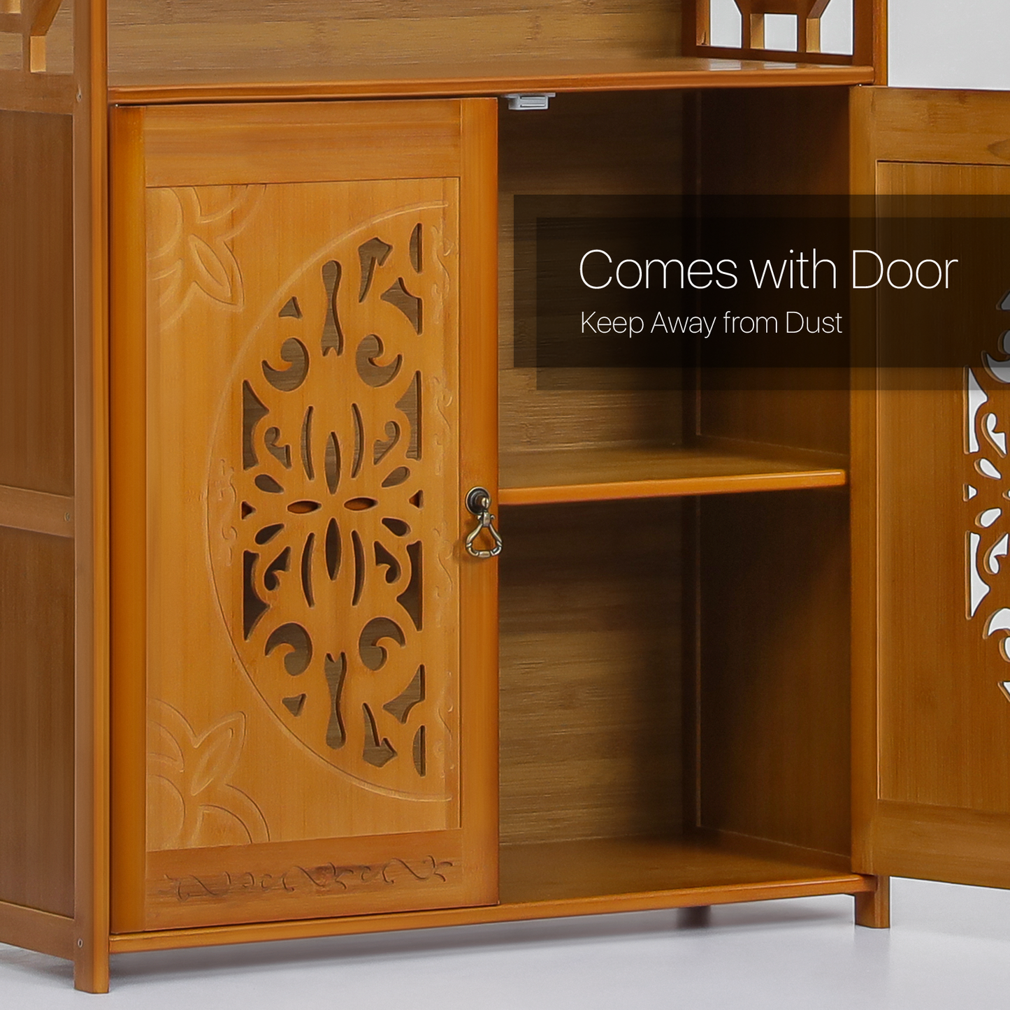 Oriental Multi-Functional Storage - with Engraved Cabinet Door - 5 Tier