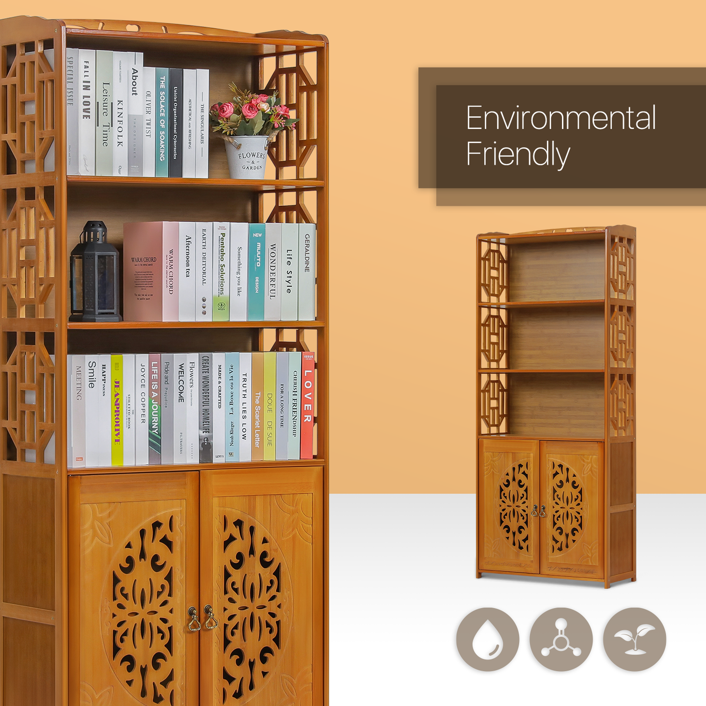 Oriental Multi-Functional Storage - with Engraved Cabinet Door - 5 Tier