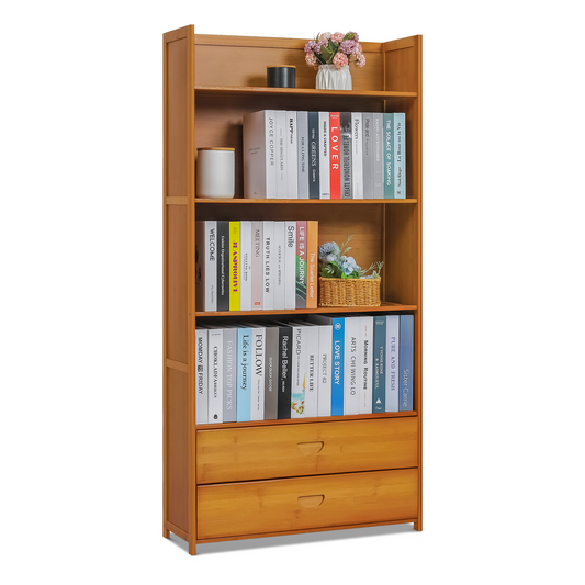 Simplified Multi-Functional Bookshelf - Open Top - with Drawer - 5 Tier - Brown