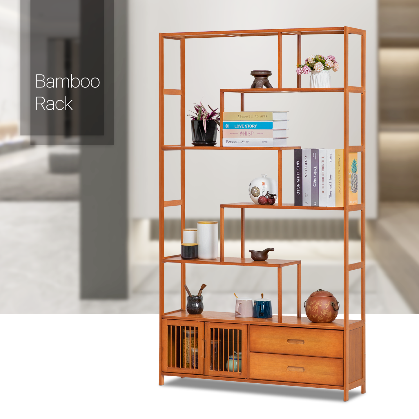 Chinese Etagere Bookcase w/Dual Drawers - Brown