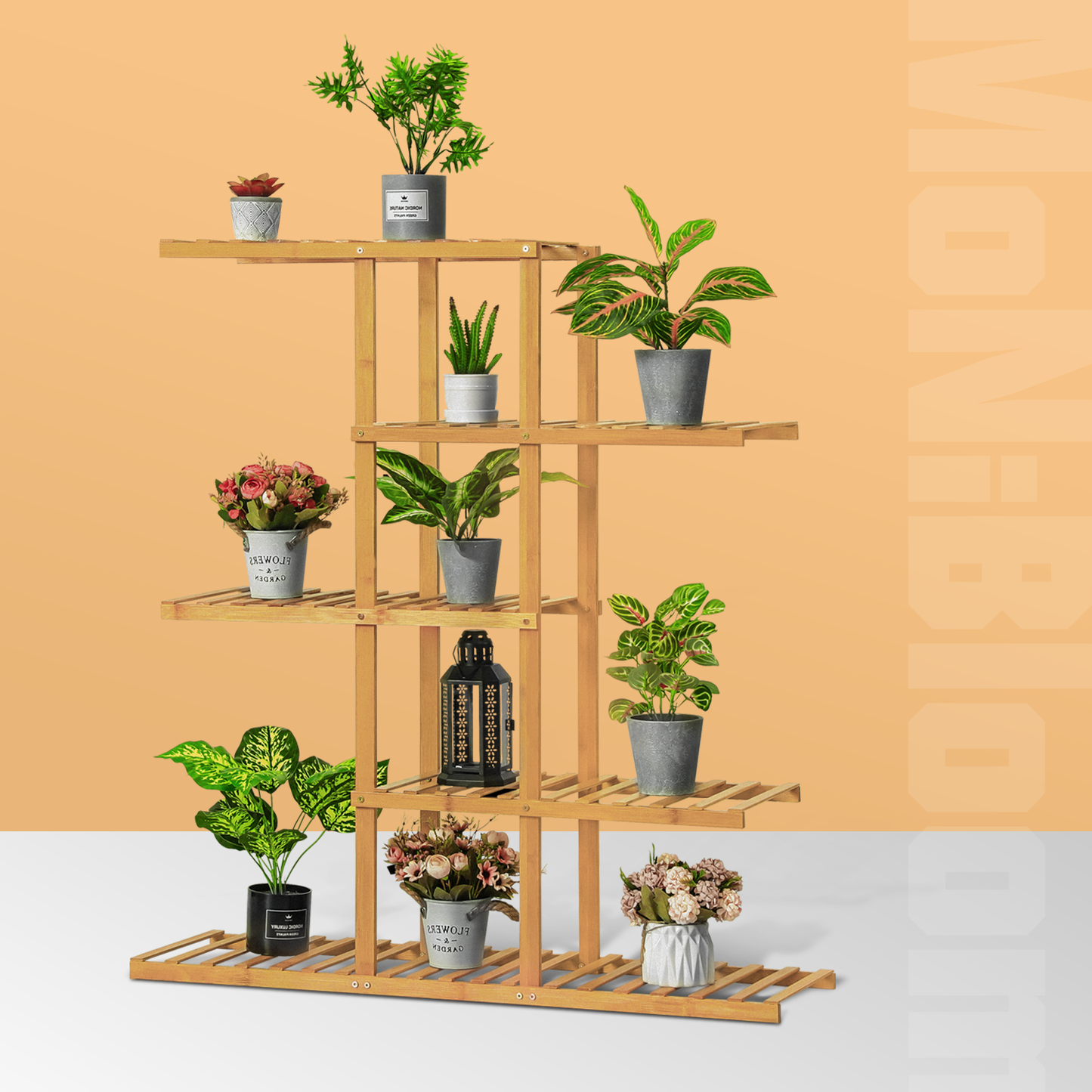 Flower Plant Stand Display Shelf - Zip-Zag Layer - 39" - Natural