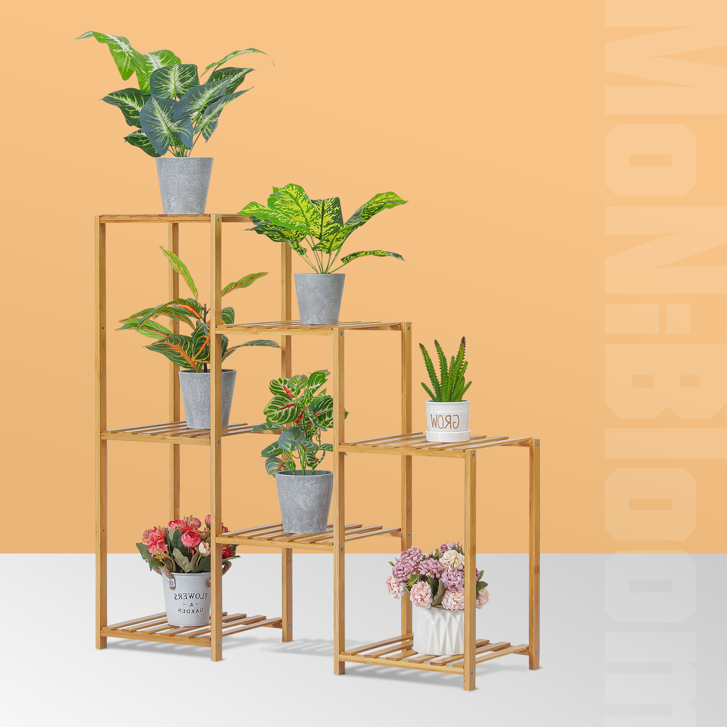 Flower Plant Stand Display Shelf - 7 Potted Plant Holder - Natural