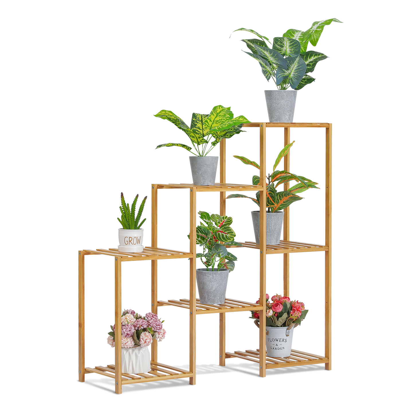 Flower Plant Stand Display Shelf - 7 Potted Plant Holder - Natural