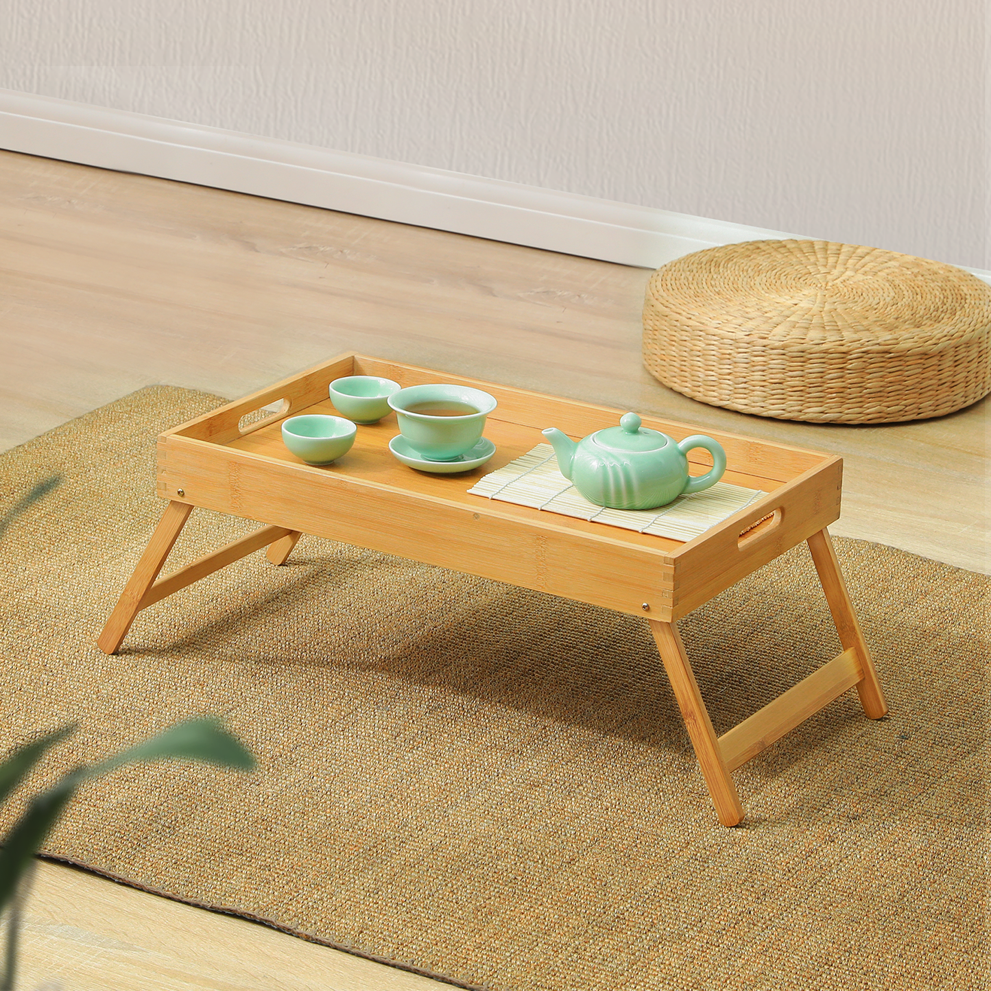 Foldable Breakfast Serving Tray Bed Table - Natural