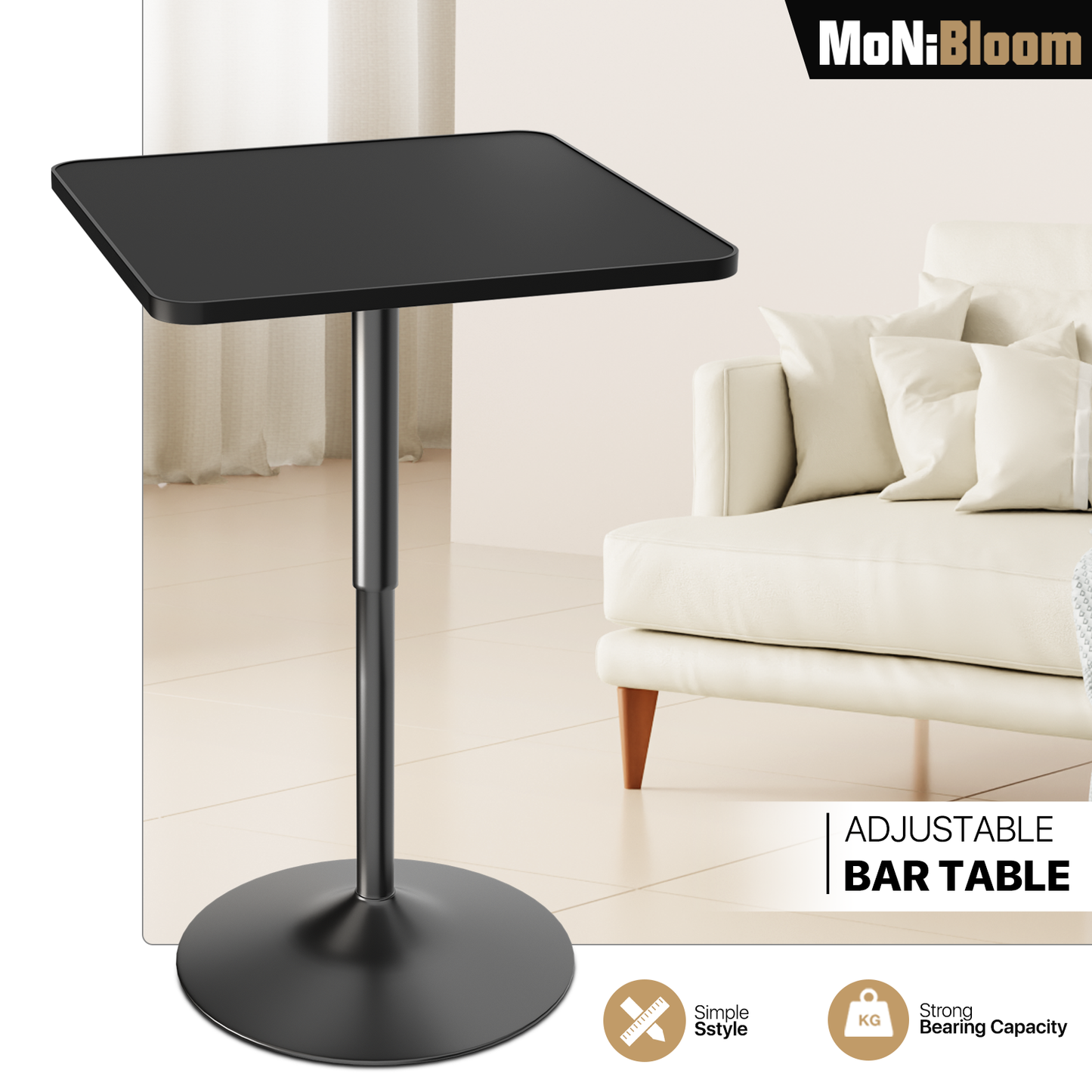 Bar Table - Adjustable Height - 23.6" x 23.6"