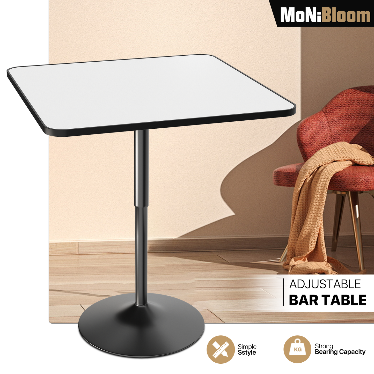 Bar Table - Adjustable Height - 31.5" x 31.5"