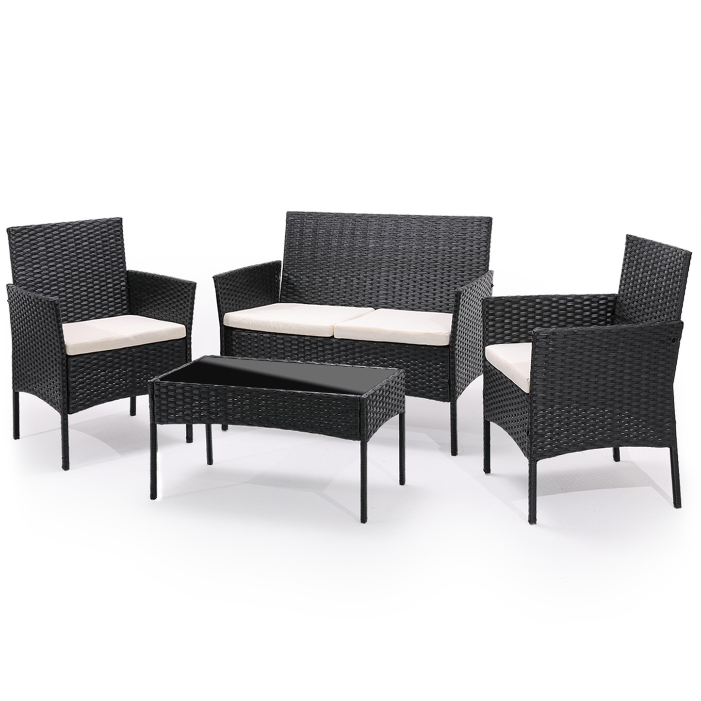 GARDEN PATIO SET-2*Single Chair+1*Love Chair size+ 1*Table-BLACK
