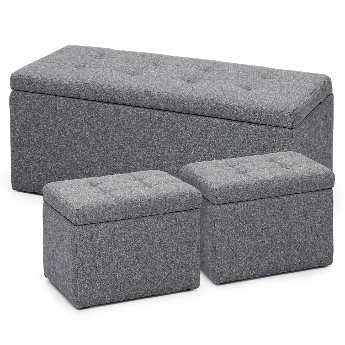 Set of 3 Lift top Storage Ottoman Bench Upholstered Footrest w/2 Cube Stool