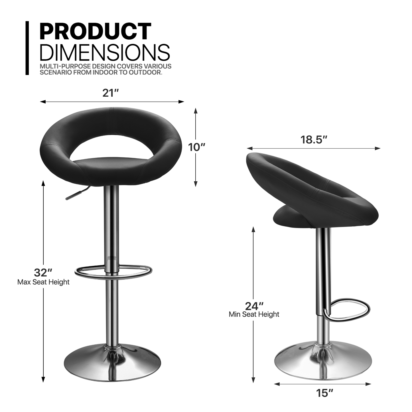 Round Seat Bar Stool 2 Pcs