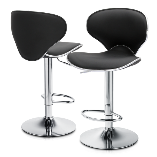 Set of 2 Leather Swivel Bar Stool Modern Adjustable Kitchen Counter Height Chair