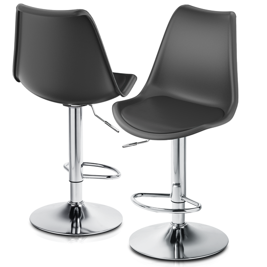 Set of 2 Swivel Plastic Bar Stool with PU Leather Seat Pad