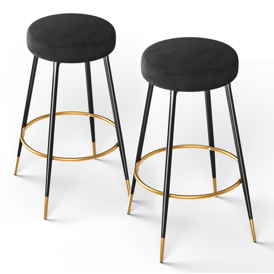 Set of 2 Velvet Counter Bar Stools Upholstered Round Backless Seat - 29.5"H