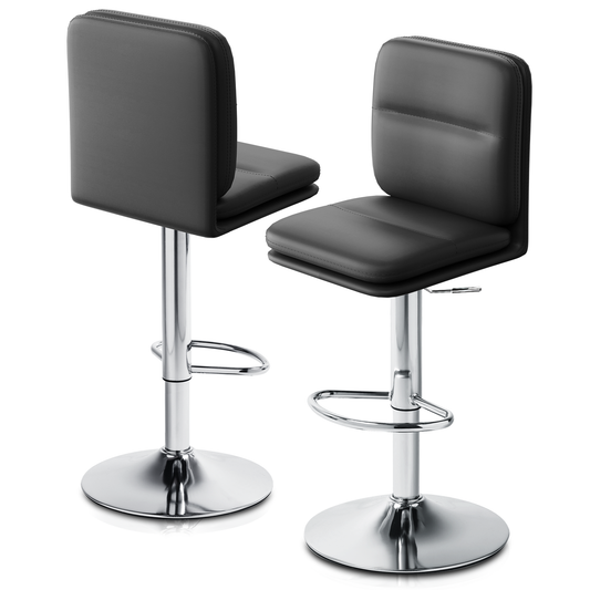 2 Pcs Adjustable Leather Bar Stool Swivel Counter Height Seat Dining Chair