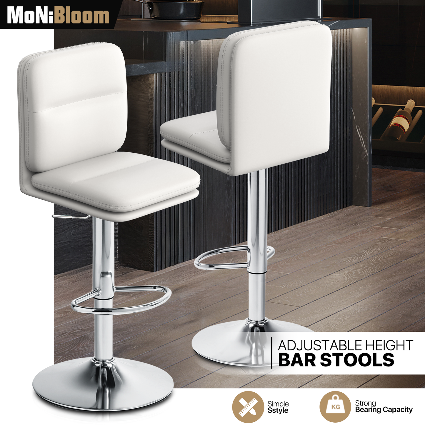 2 Pcs Adjustable Leather Bar Stool Swivel Counter Height Seat Dining Chair