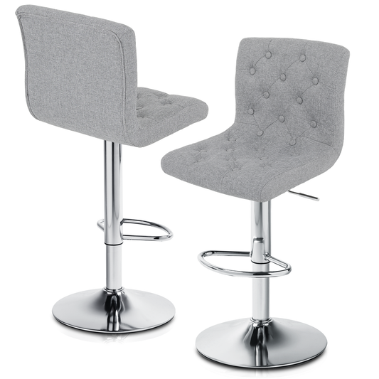 Set of 2 Adjustable 360 Degree Swivel Backrest Fabric Bar Stools Button-Tufted