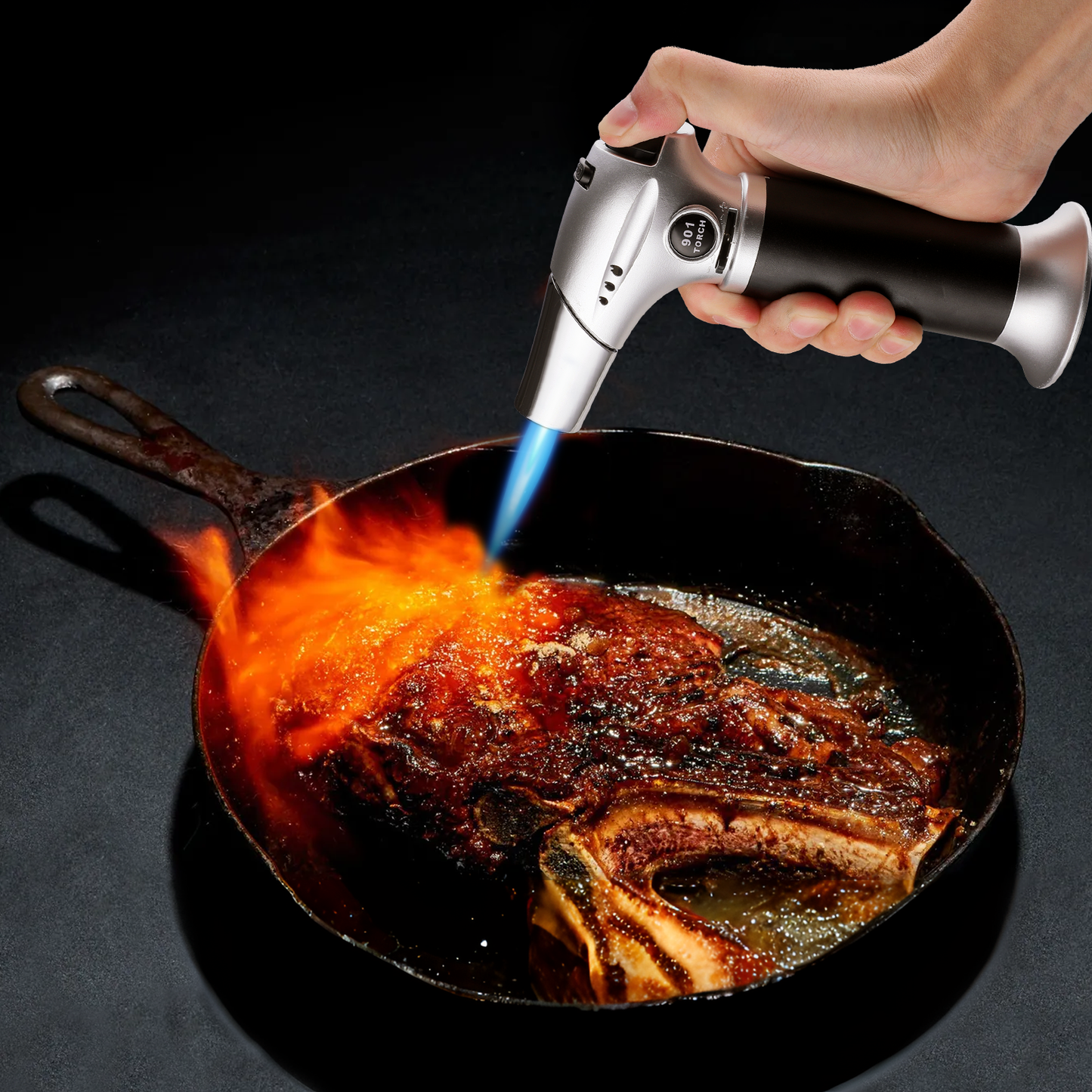 Butane Torch Lighter - Adjustable Flame Length+Safe Lock - w/Continuous Flame Mode
