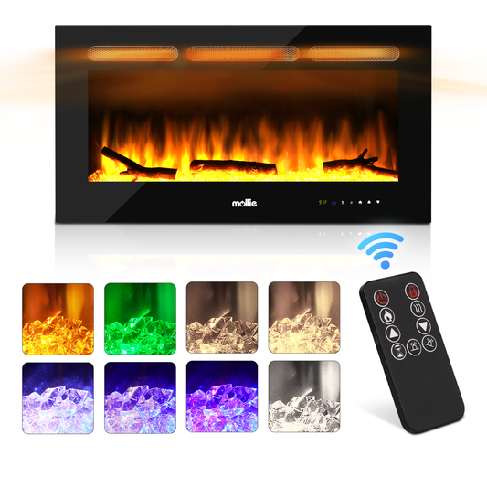 36" Wall Mounted Electric Fireplace - 1400W Space Heater - 8 Flame Colors 4 Brightness Level - with Remote