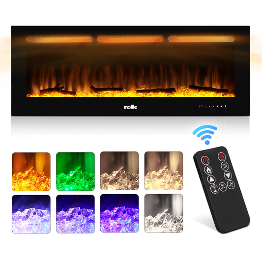 50" Wall Mounted Electric Fireplace - 1400W Space Heater - 8 Flame Colors 4 Brightness Level - with Remote