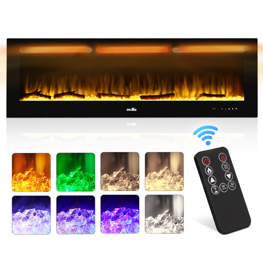 60" Wall Mounted Electric Fireplace - 1400W Space Heater - 8 Flame Colors 4 Brightness Level - with Remote