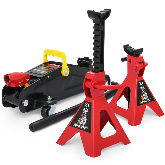 Hydraulic Floor Jack Set - 2 Ton Load-Bearing - 1 Floor Jack, 2 Jack Stands