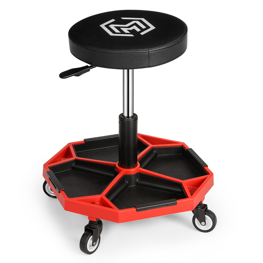 Roller Seat - Round - 16.5-22 in. Adjustable Height - Built-in Tray - Black/Red