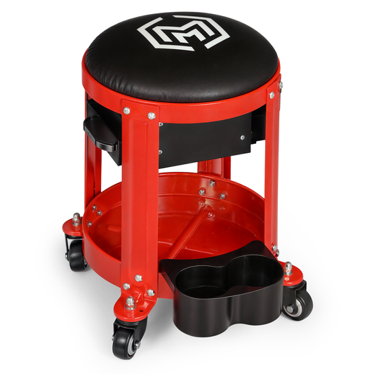 Roller Seat - Round - 16.5 in. Height - Built-in Tray/2 Drawers - Black/Red