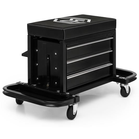 Roller Seat - Rectangular - 27 in. L 14 in. W 16 in. H - 2 Built-in Foldable Tray/3 Drawers - Black