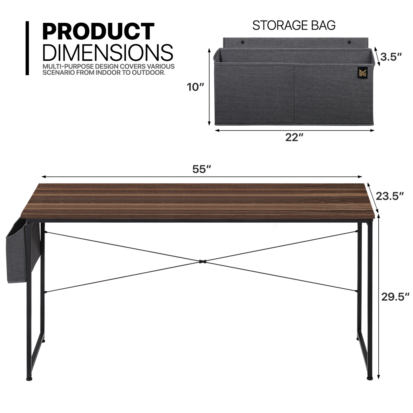 Walnut Wood Computer Desk (Various sizes) - with Storage Bag
