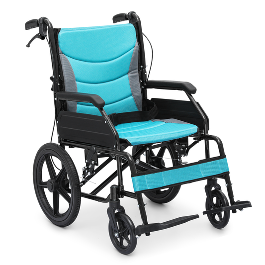 Transport Wheelchair - with Handbrake, Cushion - Black