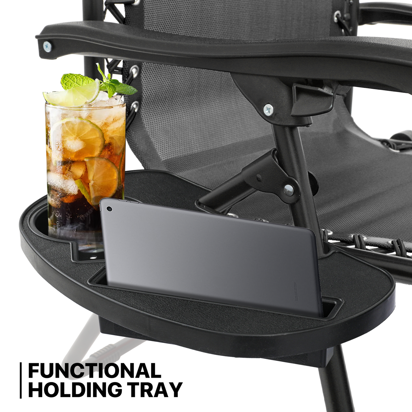 Lounge Chair - 29" Seat Width - Adjustablt Backrest 95°-140° - 2 Chairs+1 Folding Table w/Tray & Headrest